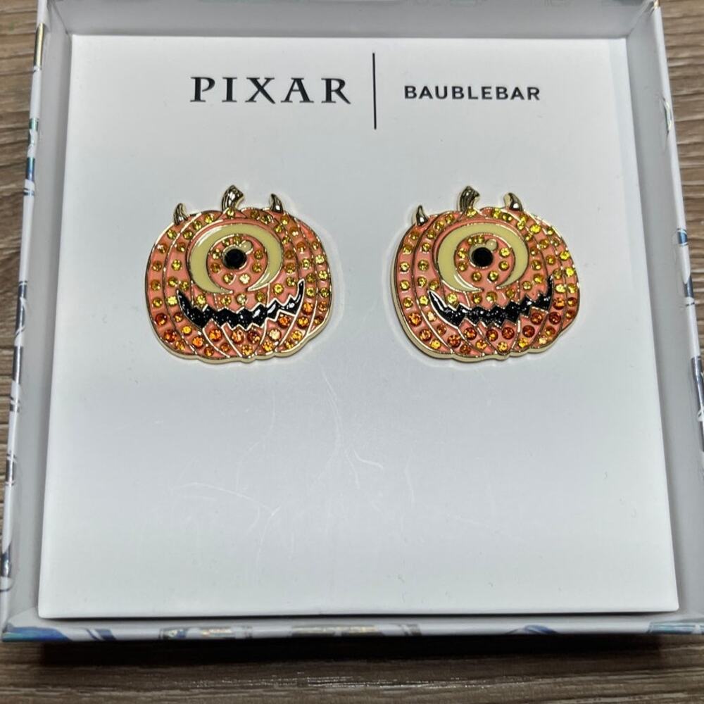 Disney Pixar BaubleBar Mike Wazowski Pumpkin Earrings Halloween Studs NEW Orange